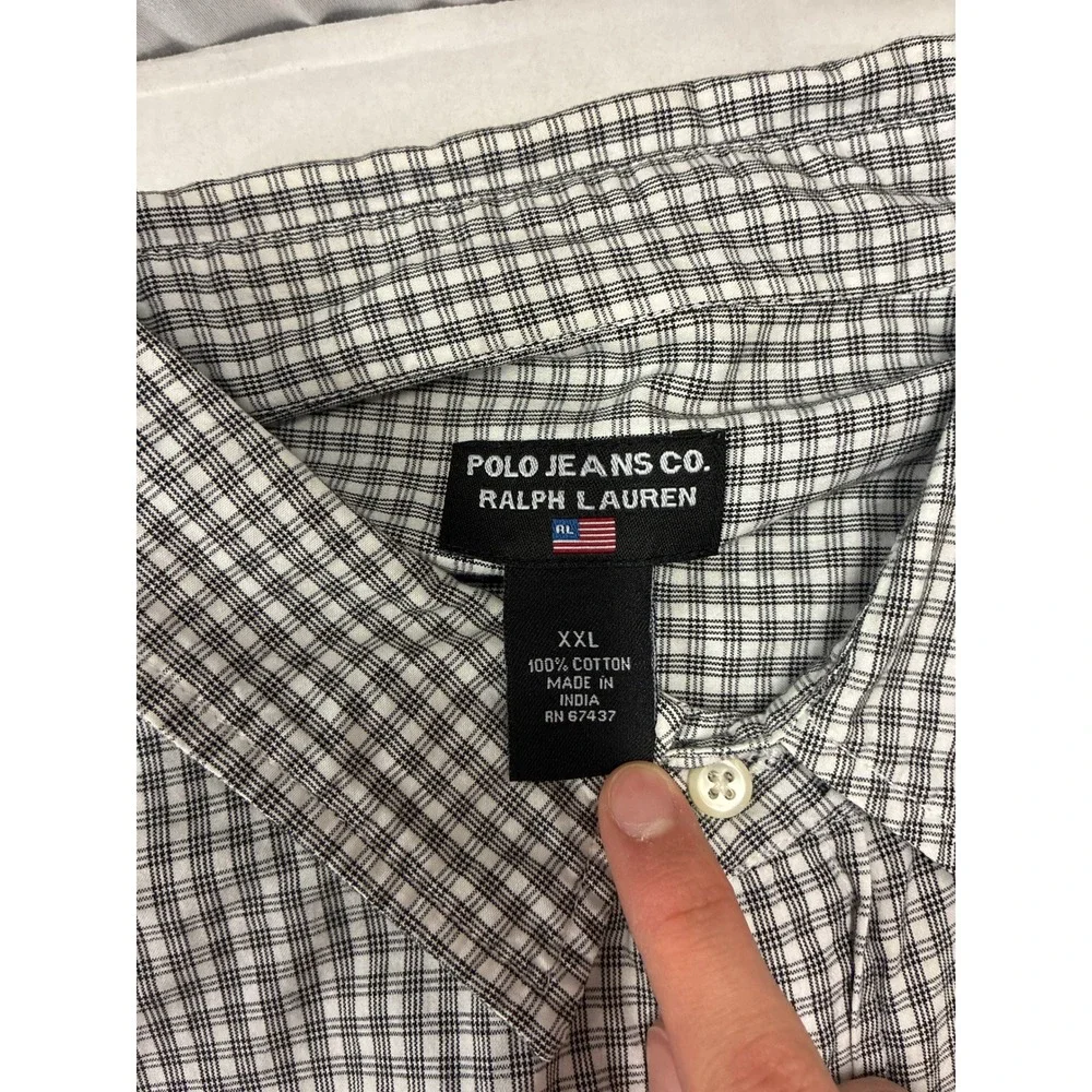 Polo Jeans Co Ralph Lauren Mens XXL Black White Check Short Sleeve Button Shirt‎
